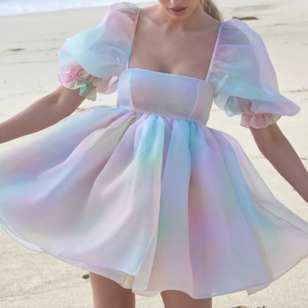 NWT O.P.T. Rainbow Cloud Puff Mini Dress Size Small